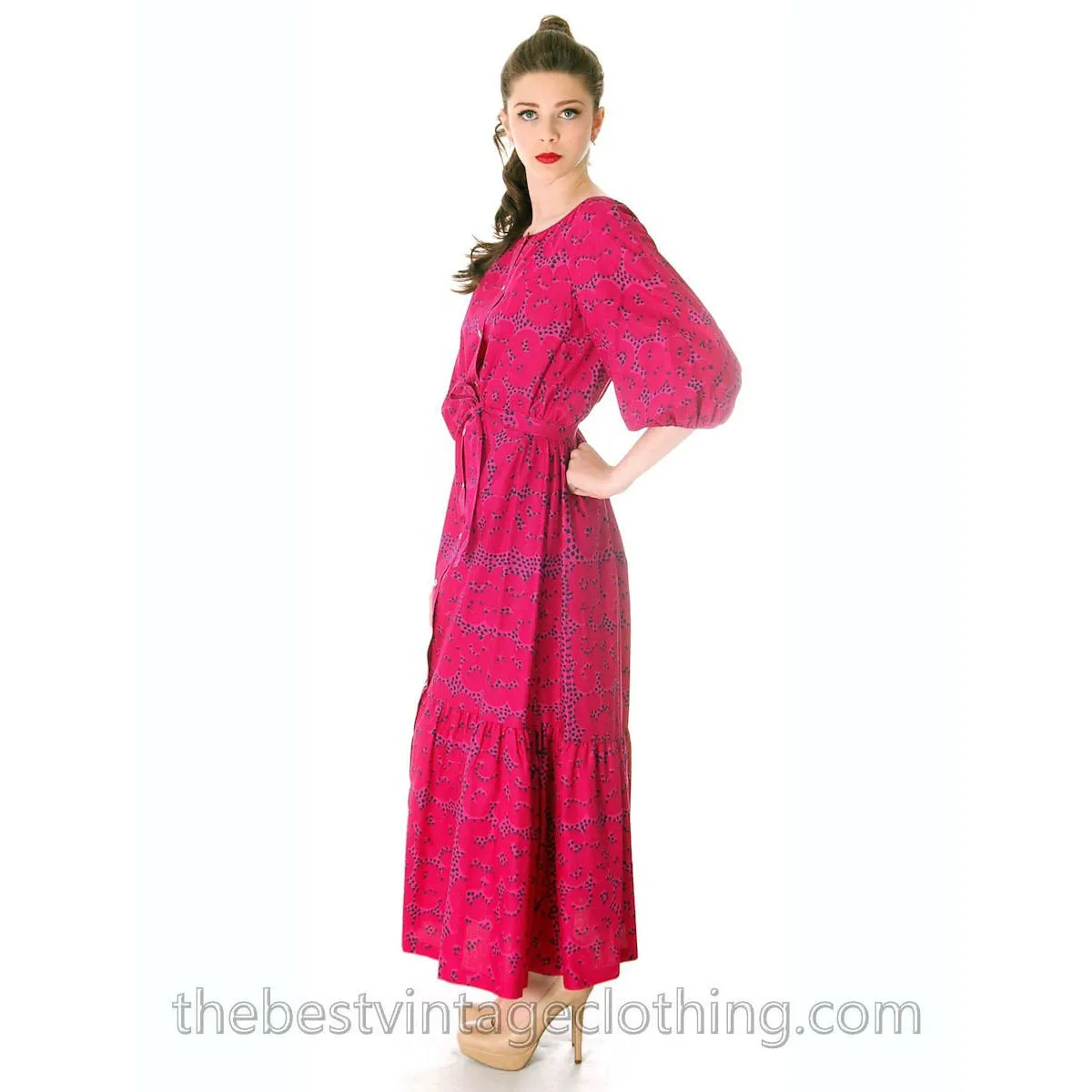 Rare Marimekko Rakkauskirje Love Letter Tarha Pattern Fuchsia Pink Annika Rimala Vintage Maxi Dress  40 12