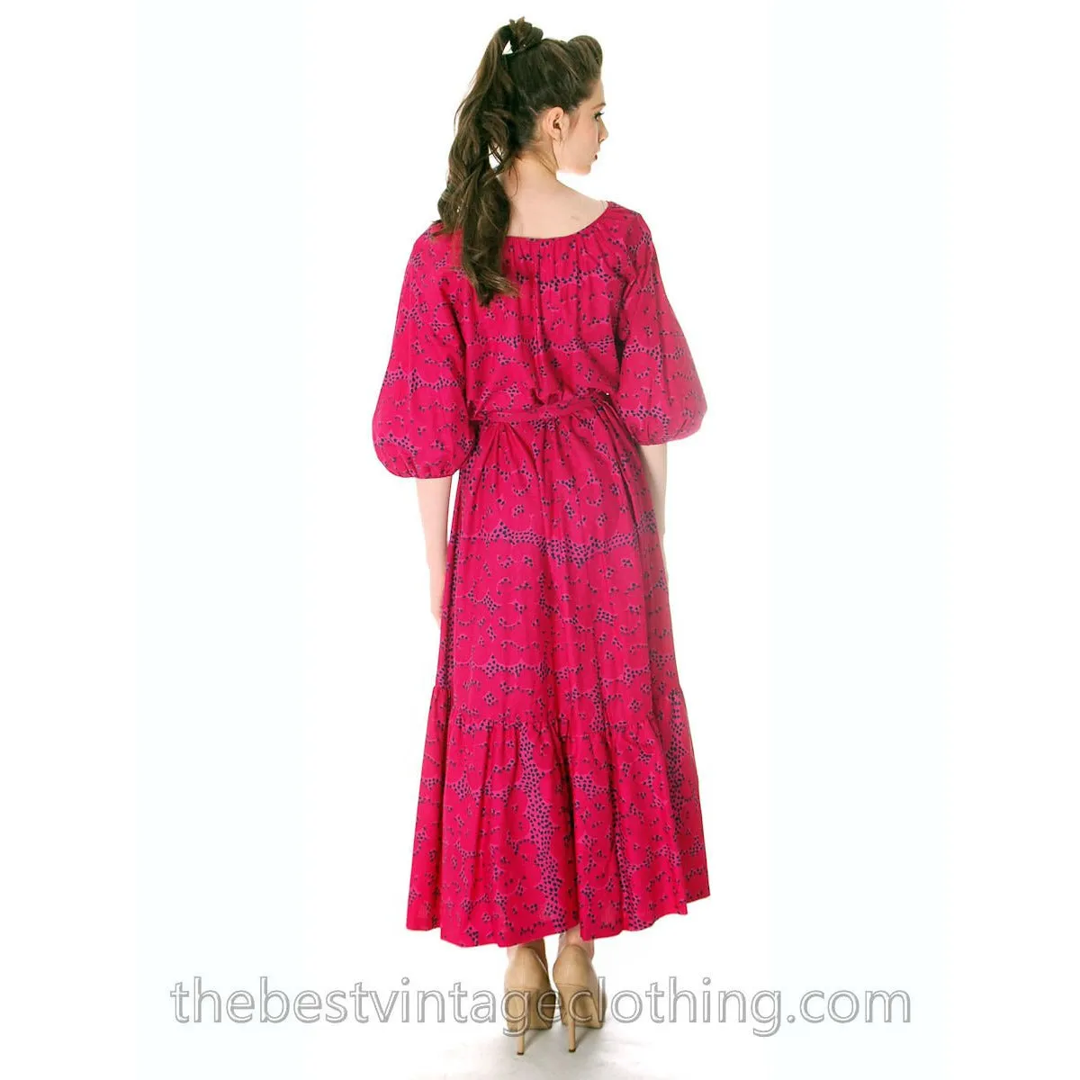 Rare Marimekko Rakkauskirje Love Letter Tarha Pattern Fuchsia Pink Annika Rimala Vintage Maxi Dress  40 12