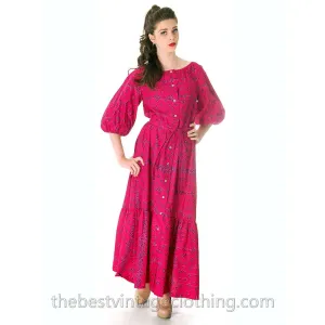 Rare Marimekko Rakkauskirje Love Letter Tarha Pattern Fuchsia Pink Annika Rimala Vintage Maxi Dress  40 12