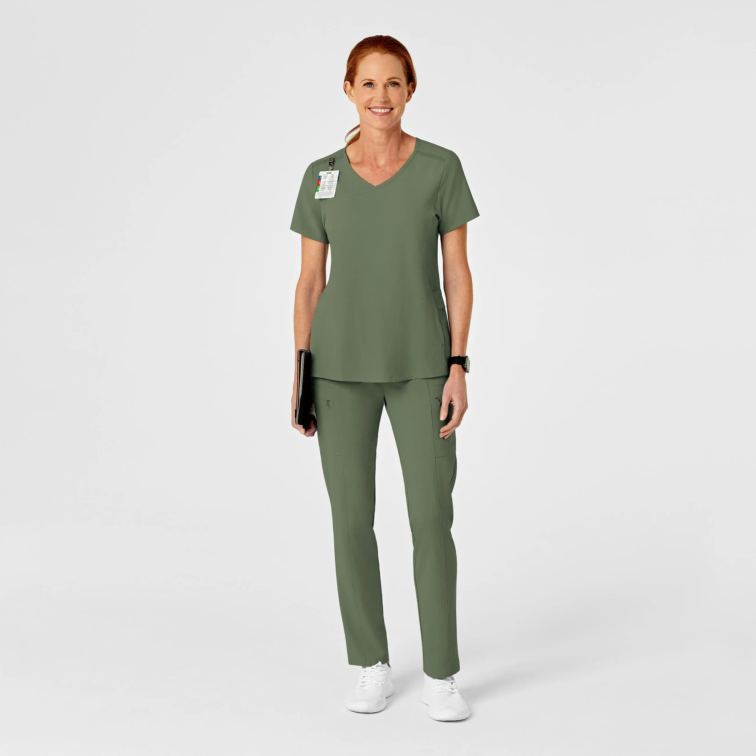 RENEW 5334 High Waist Slim Leg Scrub Pants Olive