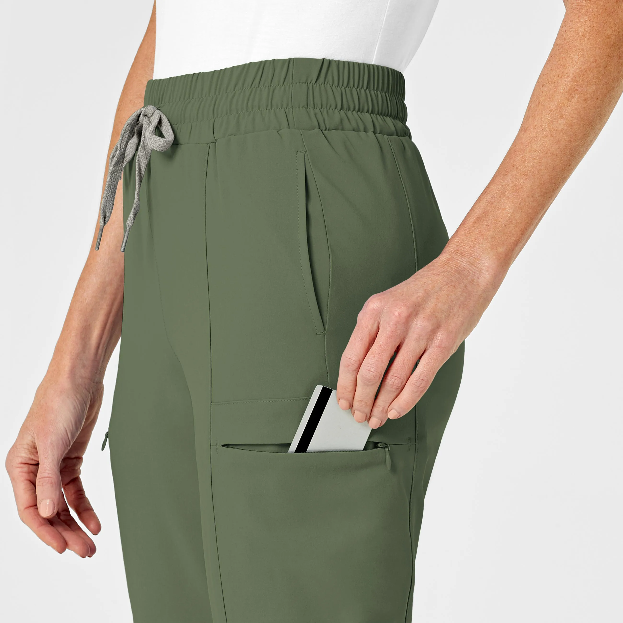 RENEW 5334 High Waist Slim Leg Scrub Pants Olive