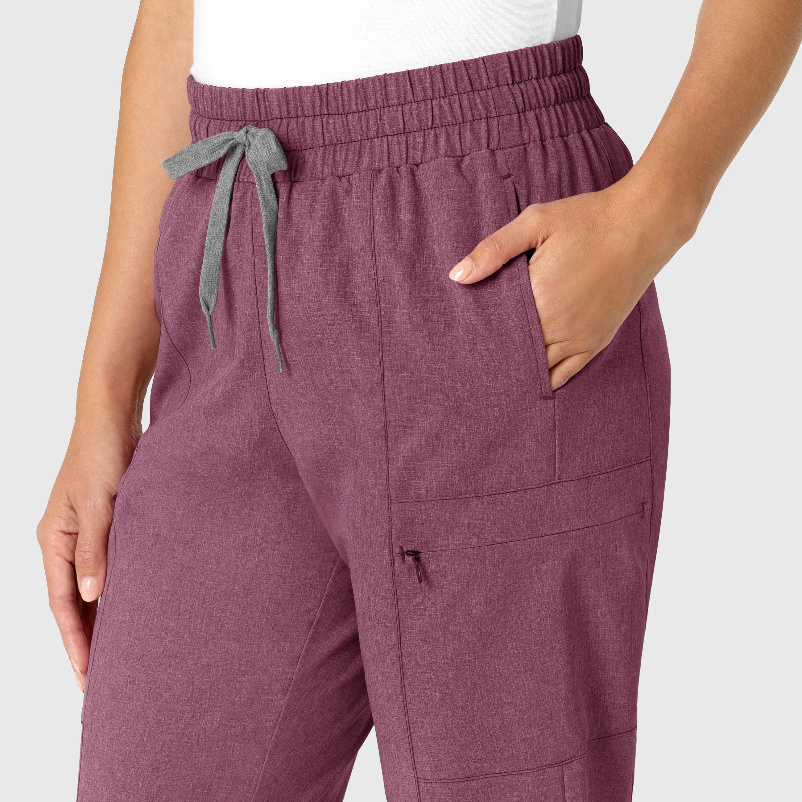 RENEW 5334 High Waist Slim Leg Scrub Pants Wine Heather