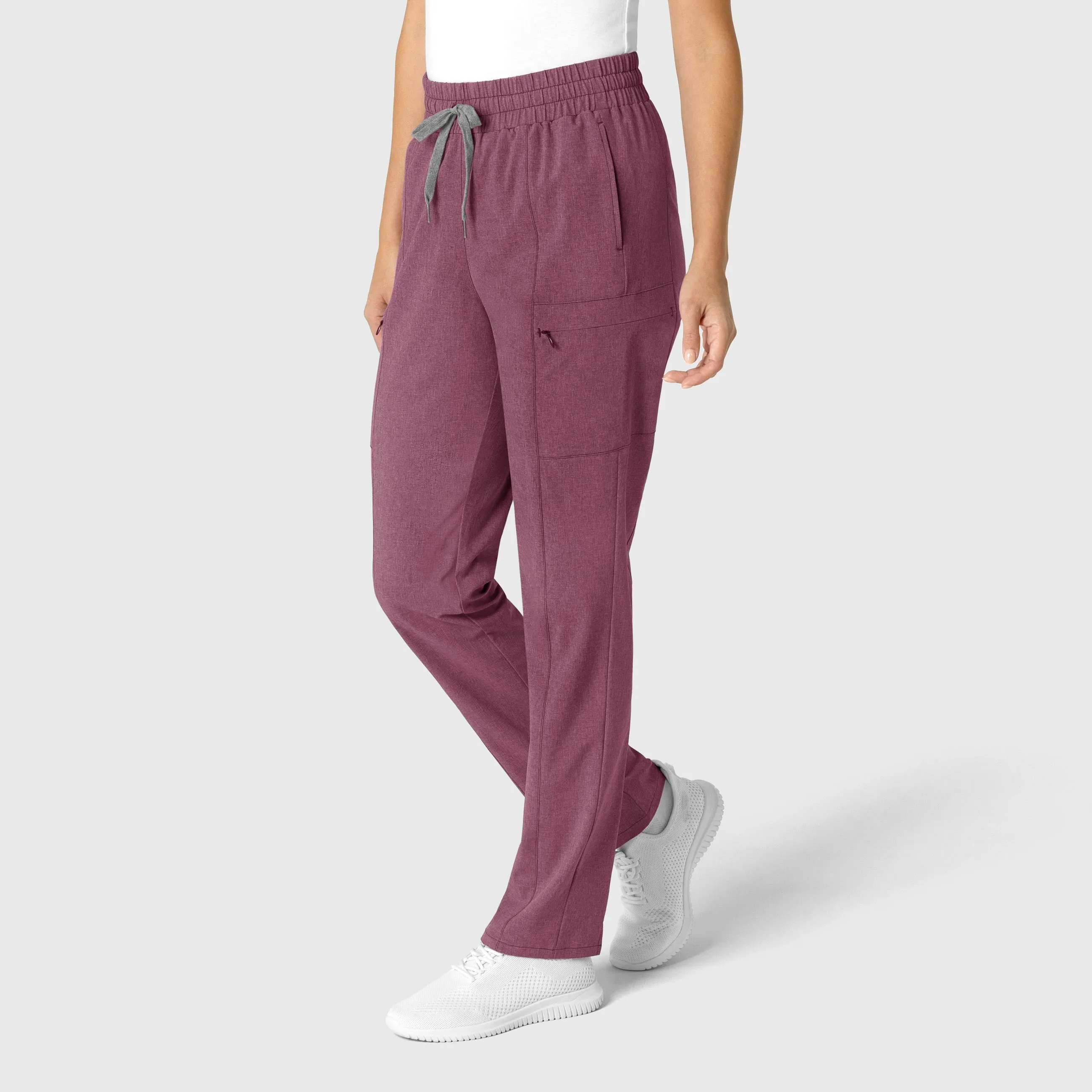 RENEW 5334 High Waist Slim Leg Scrub Pants Wine Heather