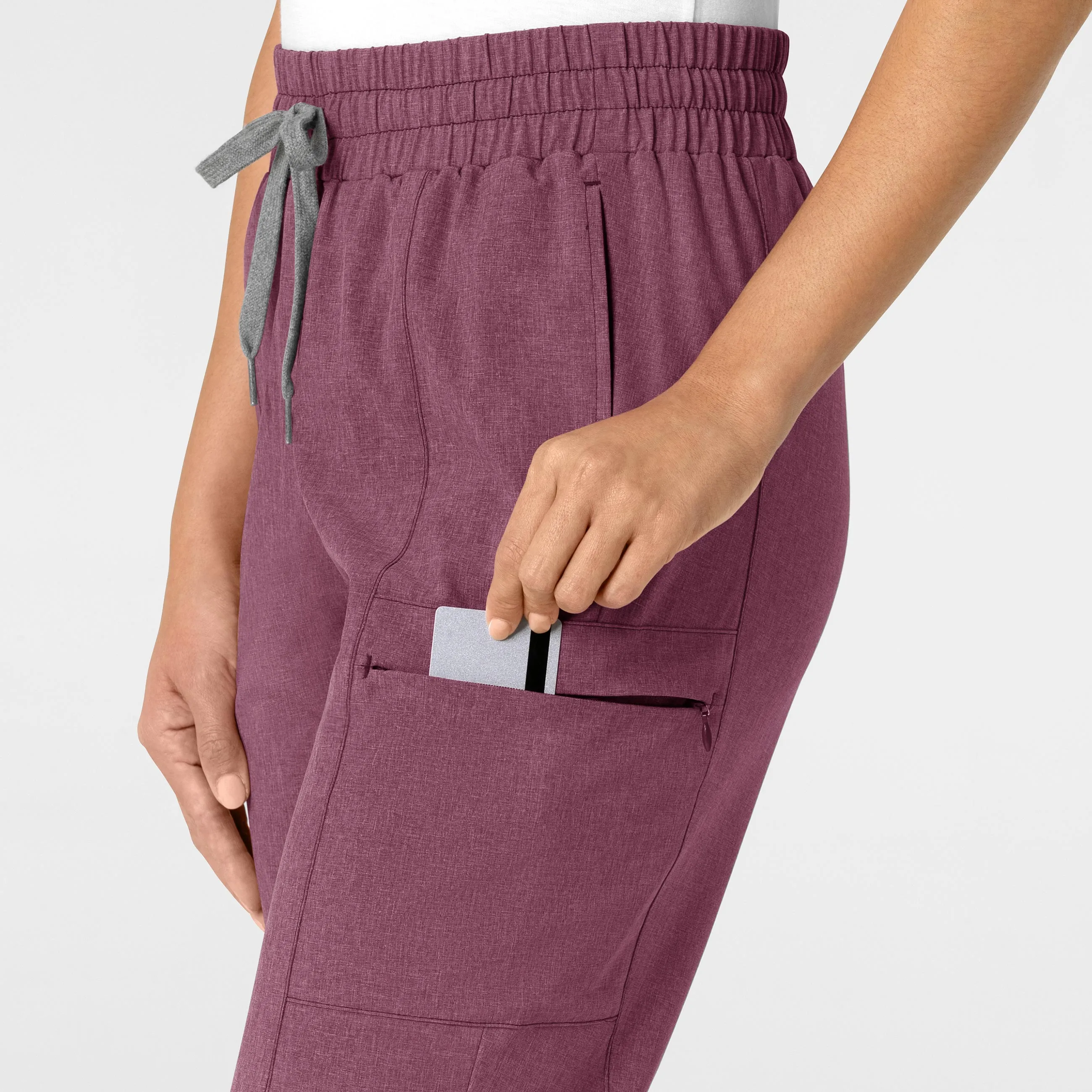 RENEW 5334 High Waist Slim Leg Scrub Pants Wine Heather