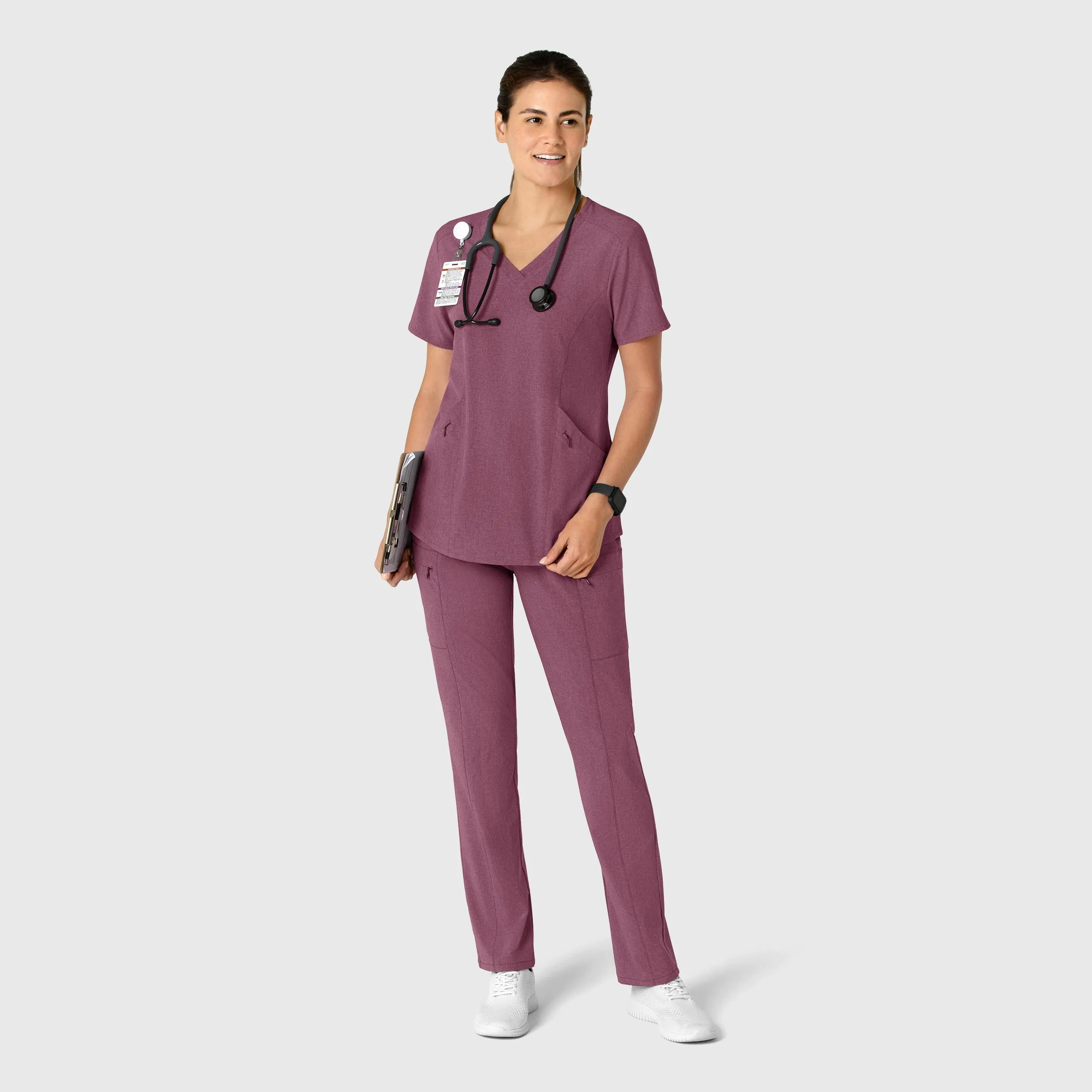 RENEW 5334 High Waist Slim Leg Scrub Pants Wine Heather