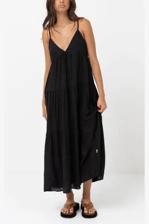 RHYTHM CLASSIC TIERED MIDI DRESS - BLACK