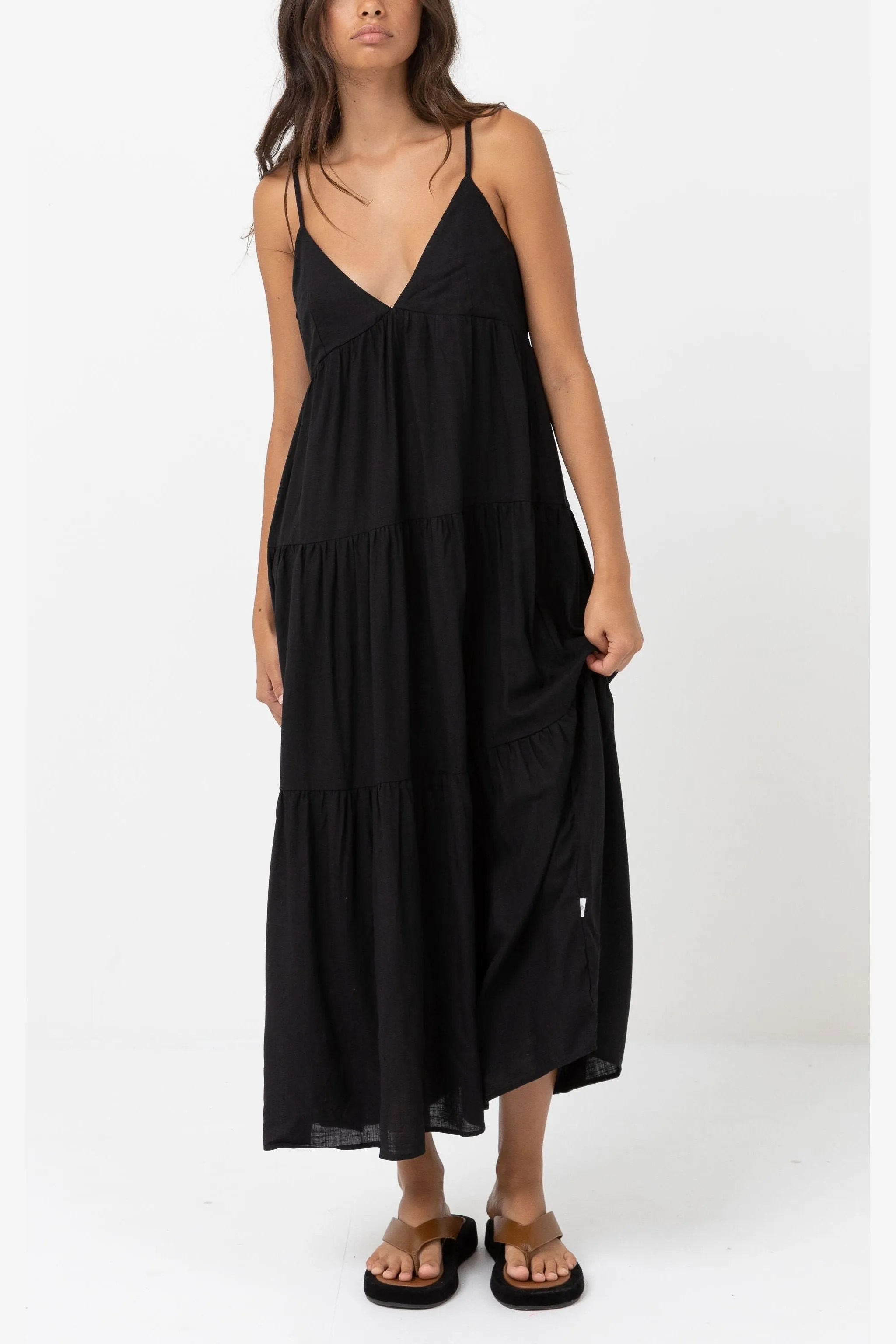 RHYTHM CLASSIC TIERED MIDI DRESS - BLACK