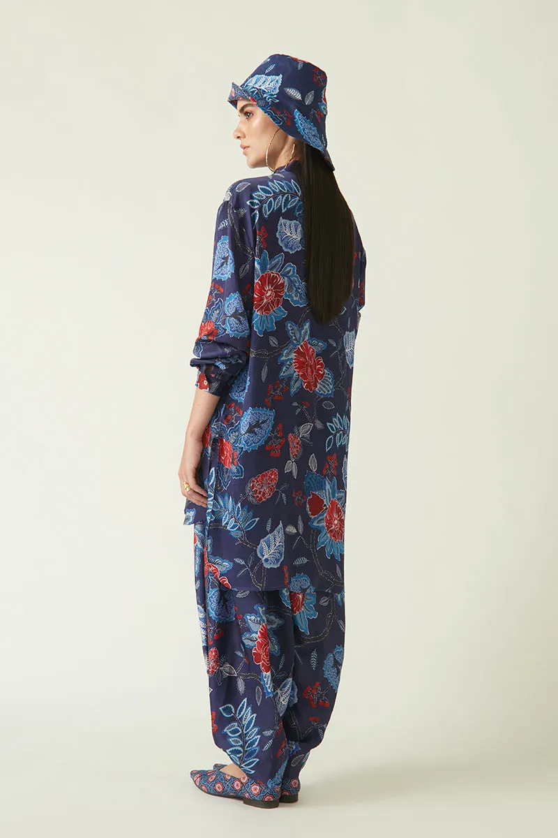 Rockefeller Holidays I  Sikula Printed Tunic  Modal Satin Navy/Red Java collection 8JV-47C