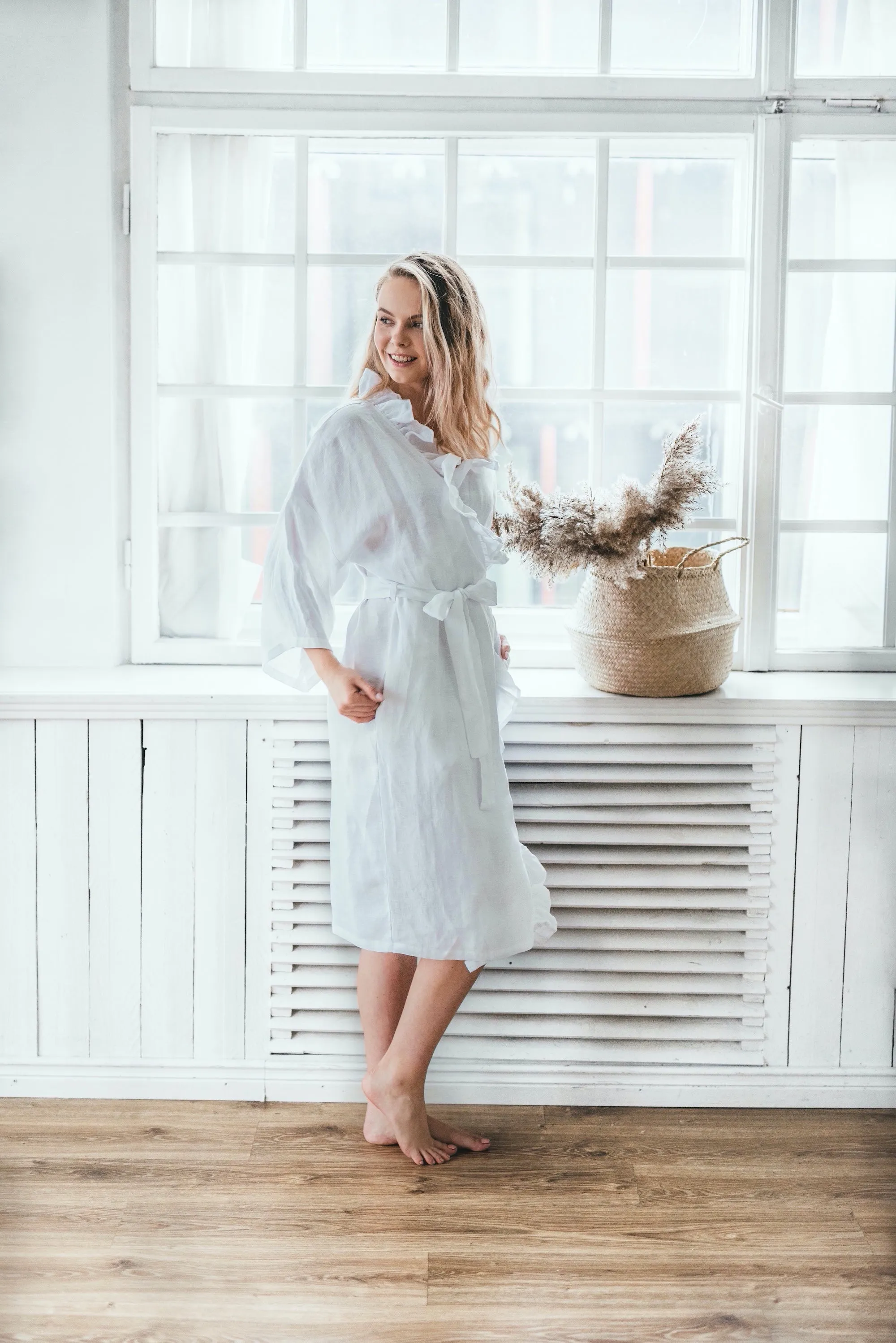 Ruffle kimono robe