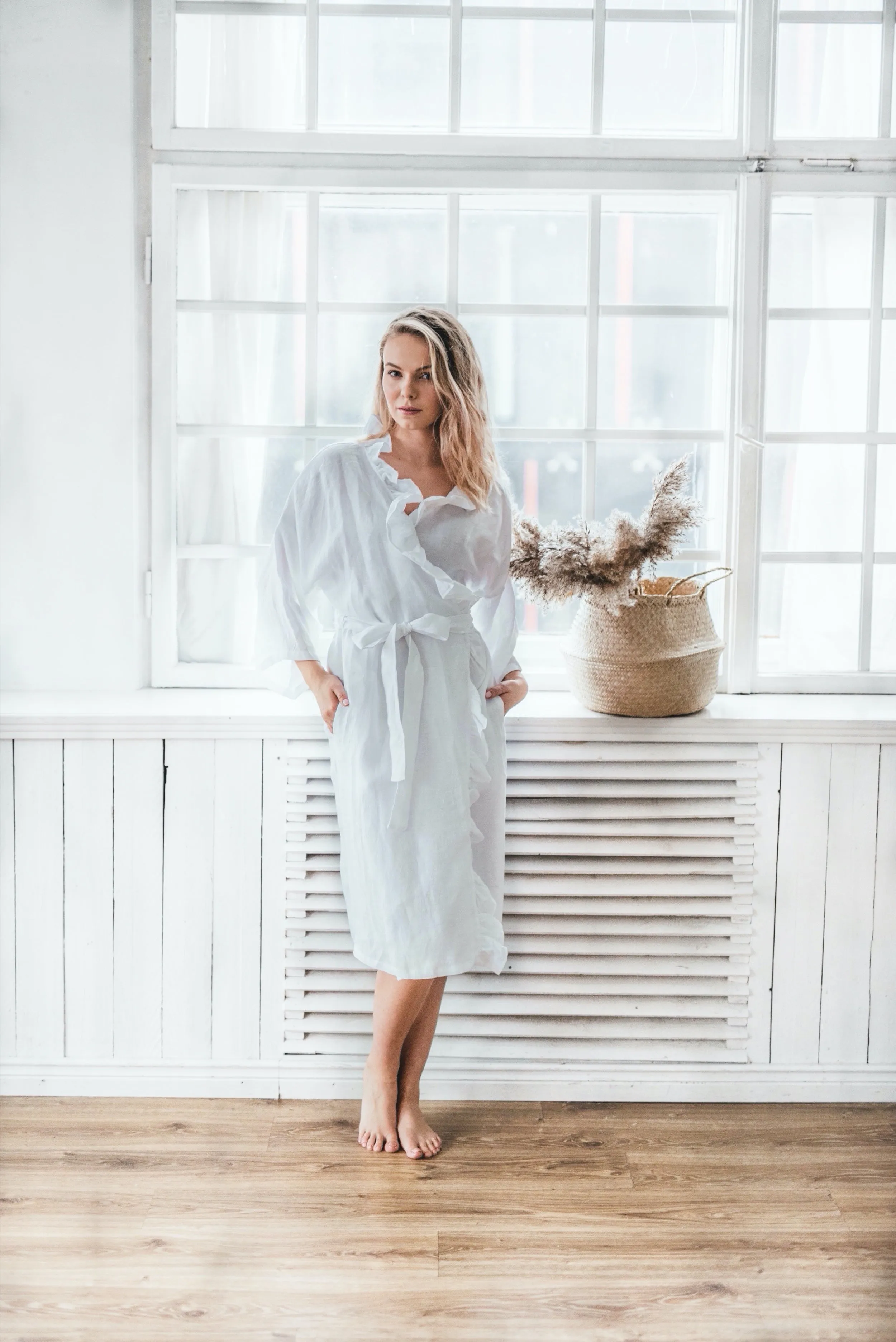 Ruffle kimono robe