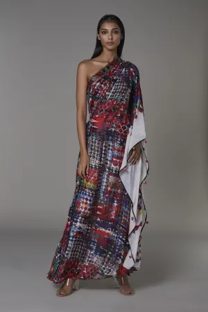 Saaksha & KinniÂ    I   AK print one shoulder kaftan dress with embroidery Cotton Silk Multi SS22041