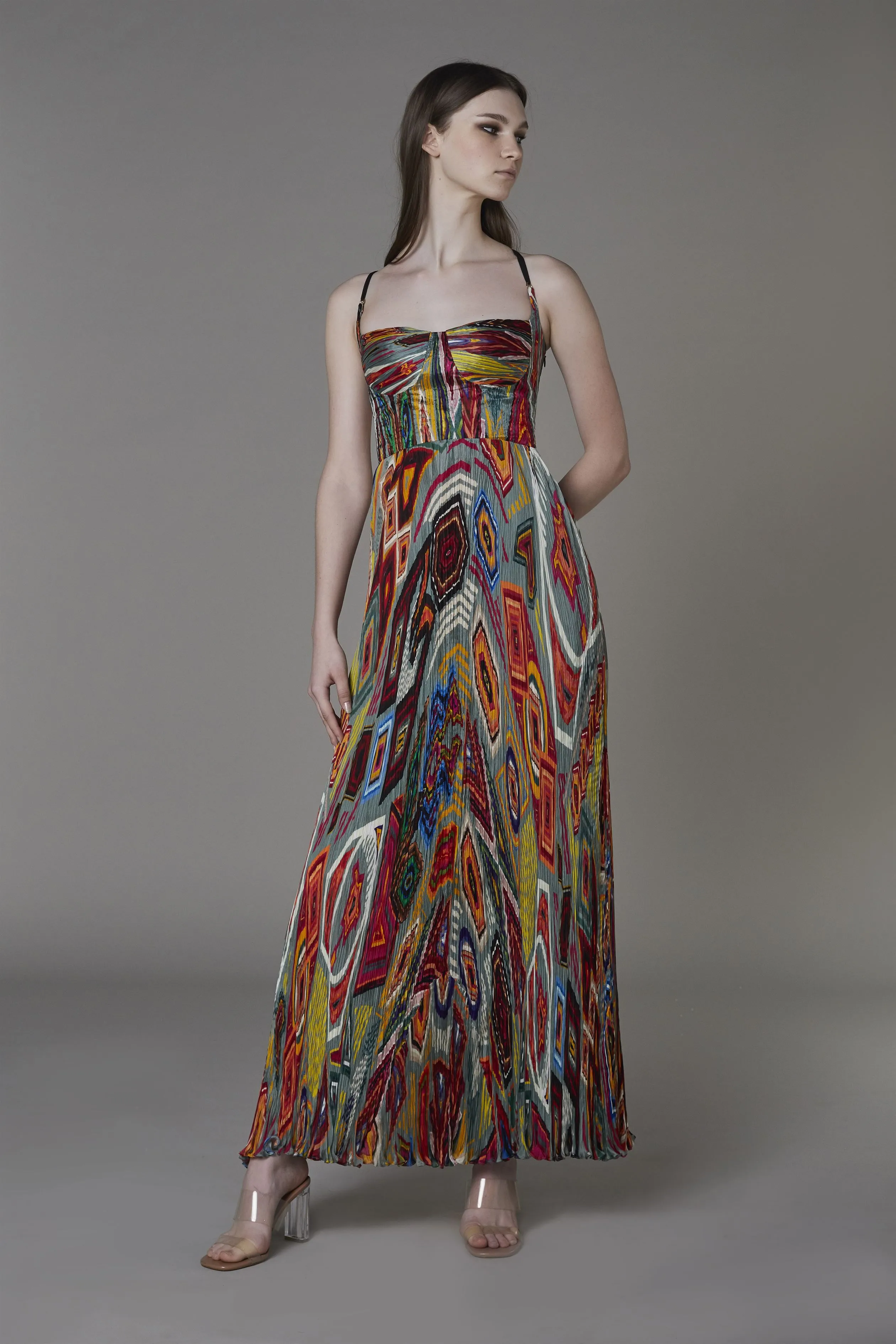 Saaksha & KinniÂ    I   Grey mix booti print bustier dress Chiffon Multi SS22038