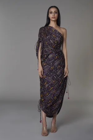 Saaksha & KinniÂ    I   Purple semi circle one shoulder sari dress Cotton silk / Chiffon Purple SS22043