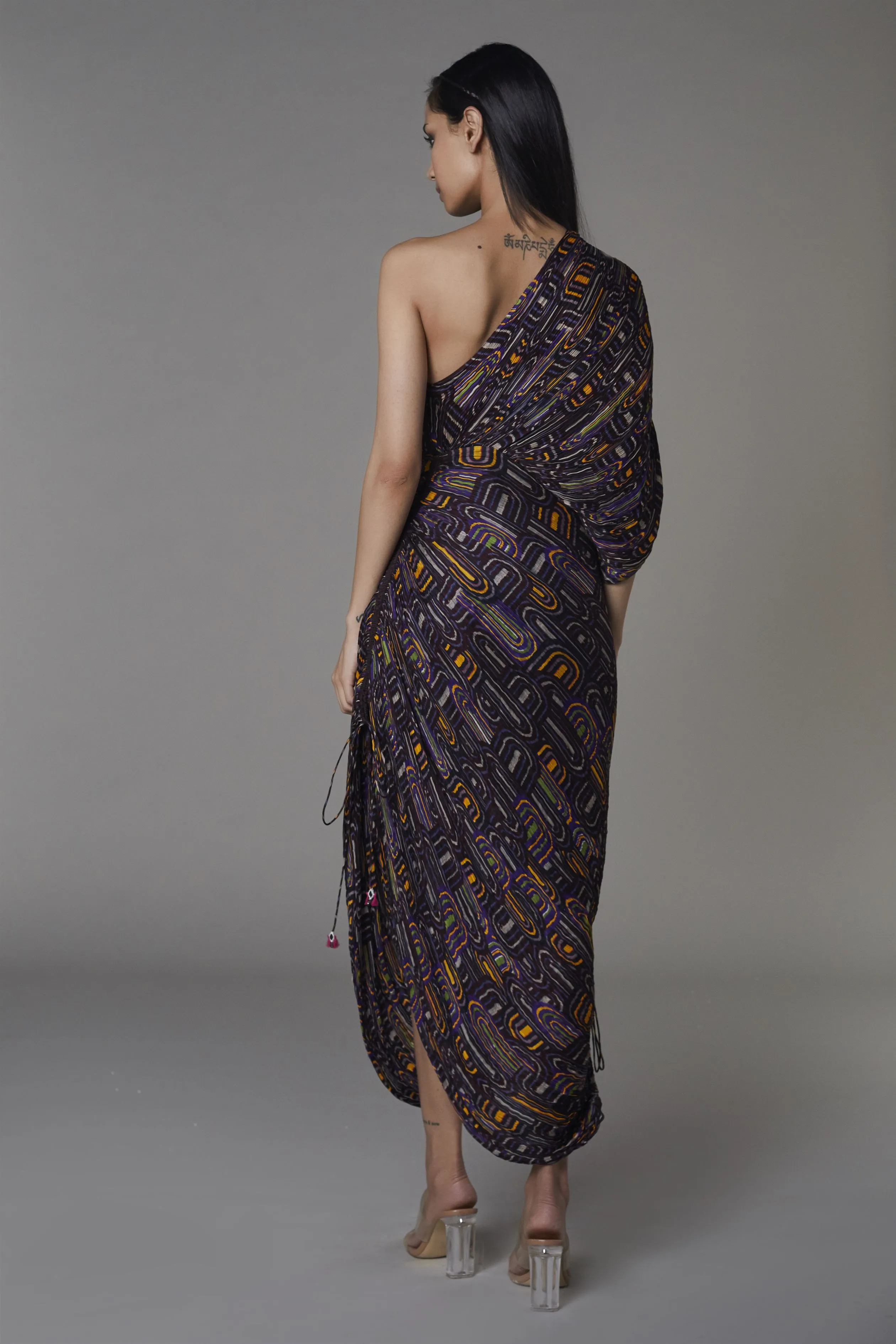 Saaksha & KinniÂ    I   Purple semi circle one shoulder sari dress Cotton silk / Chiffon Purple SS22043