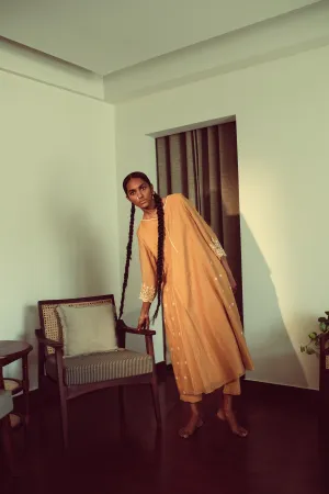 Sarang Kaur Britannia Mustard Chandni Kurta Pant Set Chanderi silk Chandni SK01298