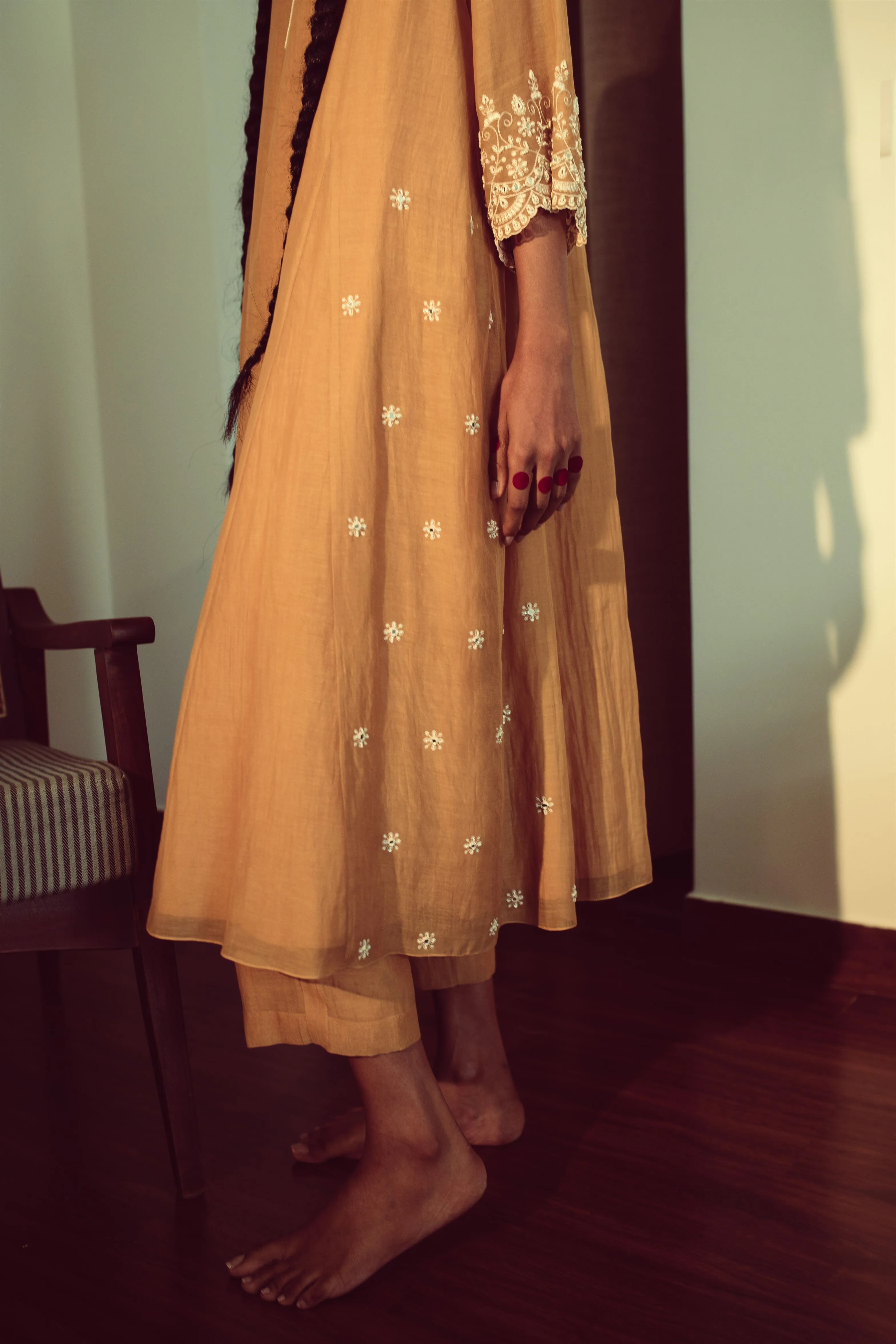 Sarang Kaur Britannia Mustard Chandni Kurta Pant Set Chanderi silk Chandni SK01298