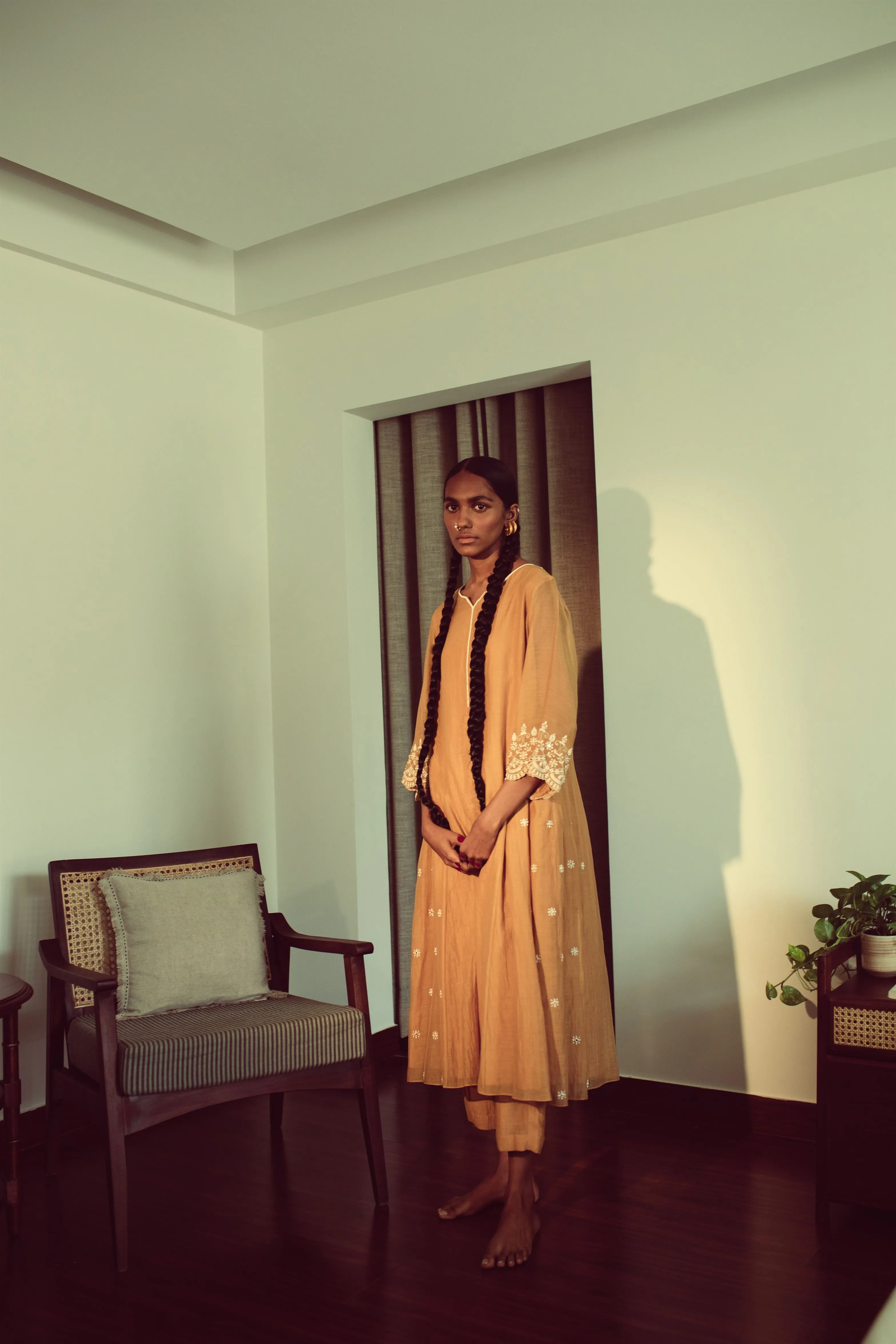 Sarang Kaur Britannia Mustard Chandni Kurta Pant Set Chanderi silk Chandni SK01298