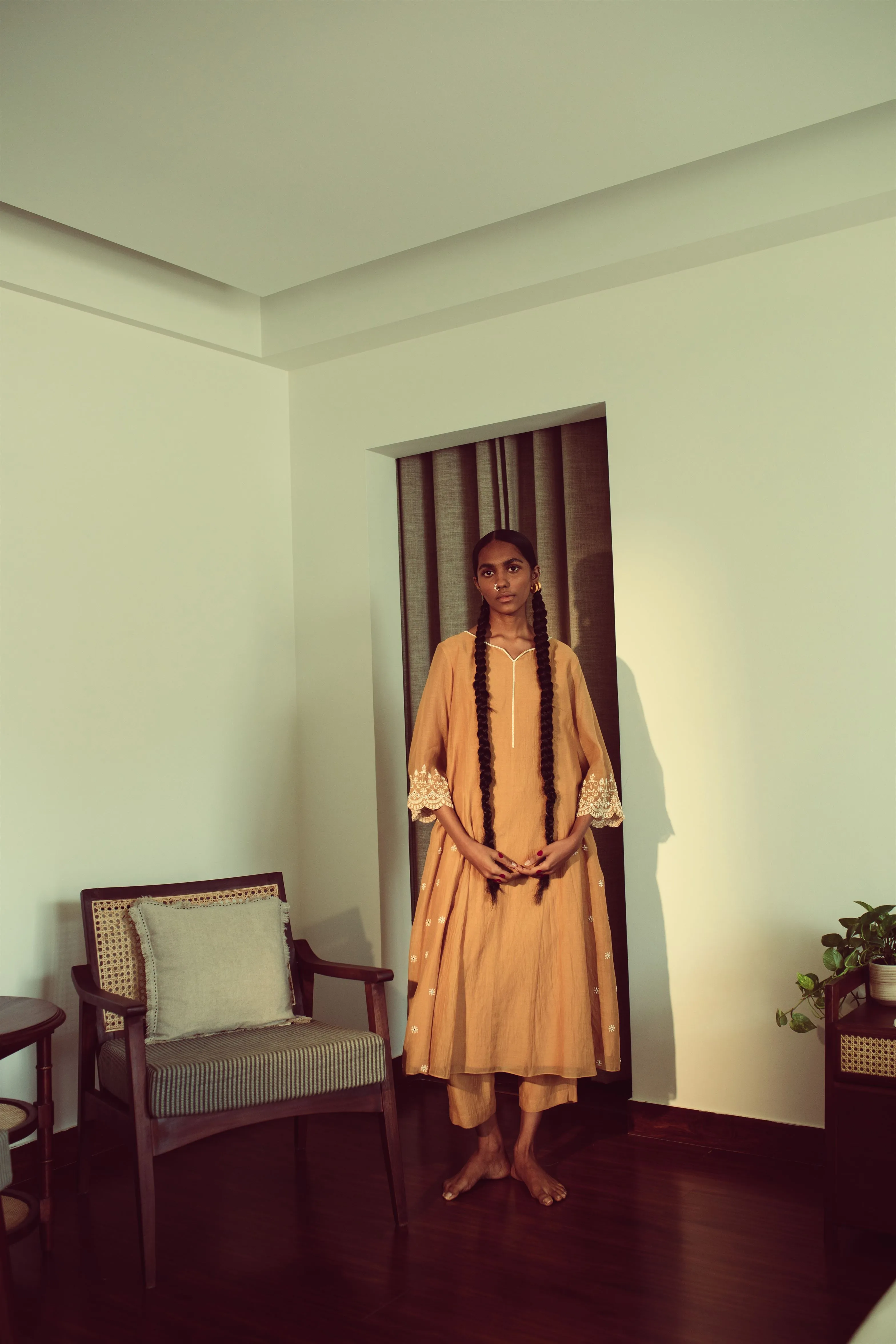 Sarang Kaur Britannia Mustard Chandni Kurta Pant Set Chanderi silk Chandni SK01298