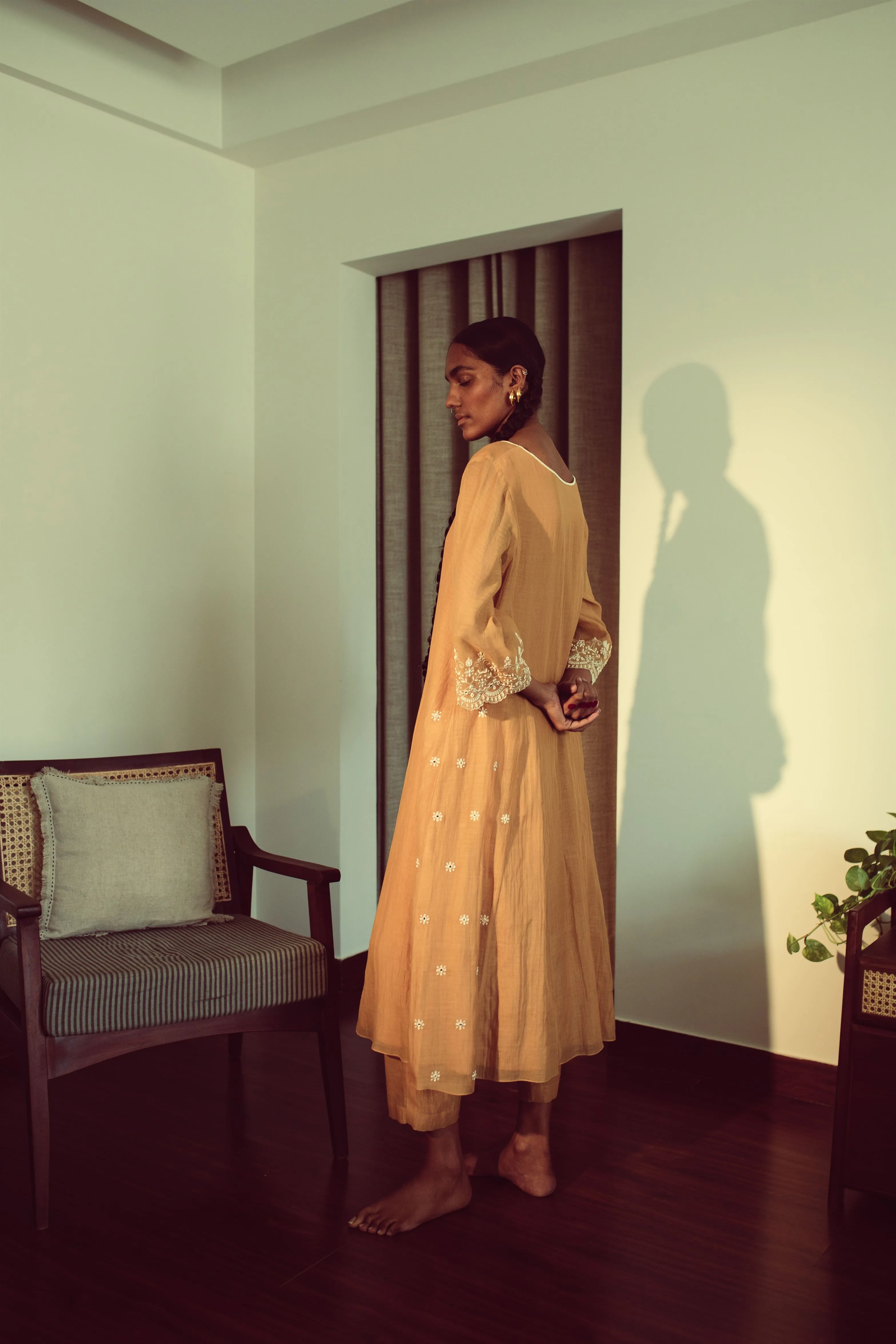 Sarang Kaur Britannia Mustard Chandni Kurta Pant Set Chanderi silk Chandni SK01298