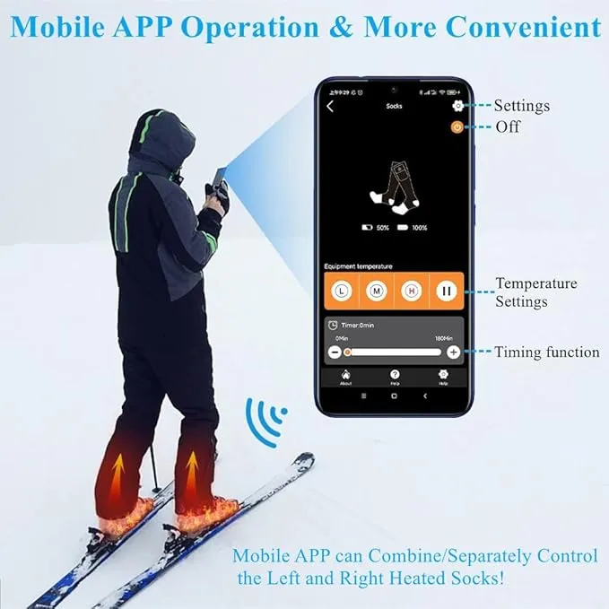 Savior Electric Heated Socks for Men Women,with APP Control Rechargeable Heated Socks,Washable,Suitable for Winter Work,Skiing,Cycling,Hiking,etc.