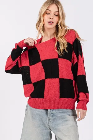 Seager Game Day Checkered Sweater - Black/Red