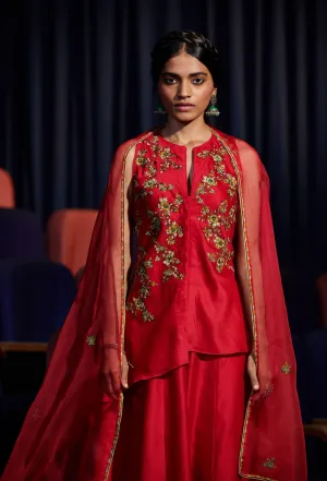 Shikha Mehta Clima Scarlet Zarin Kurta Set Silk Chanderi Scarlet The Other Me Sm-Aw-10