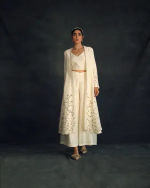 Shikha Mehta Ivana Ecru Taachi Jacket Set Silk Chanderi Ivory Hana Ss21F-Et