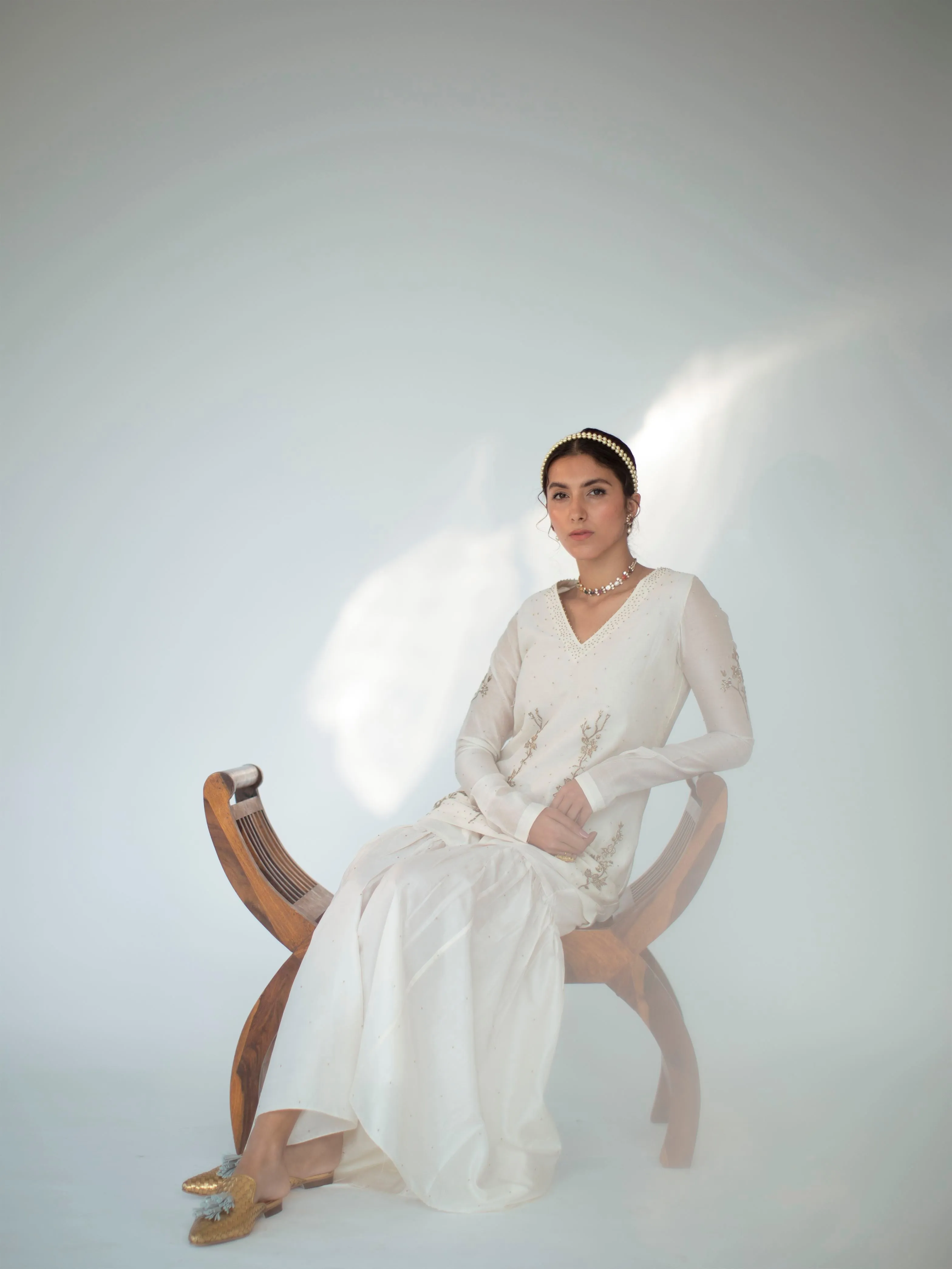 Shikha Mehta Roger Ecru Amairah Sharara Set Silk Chanderi Silk Organza Ivory Hana Ss21F-Ea