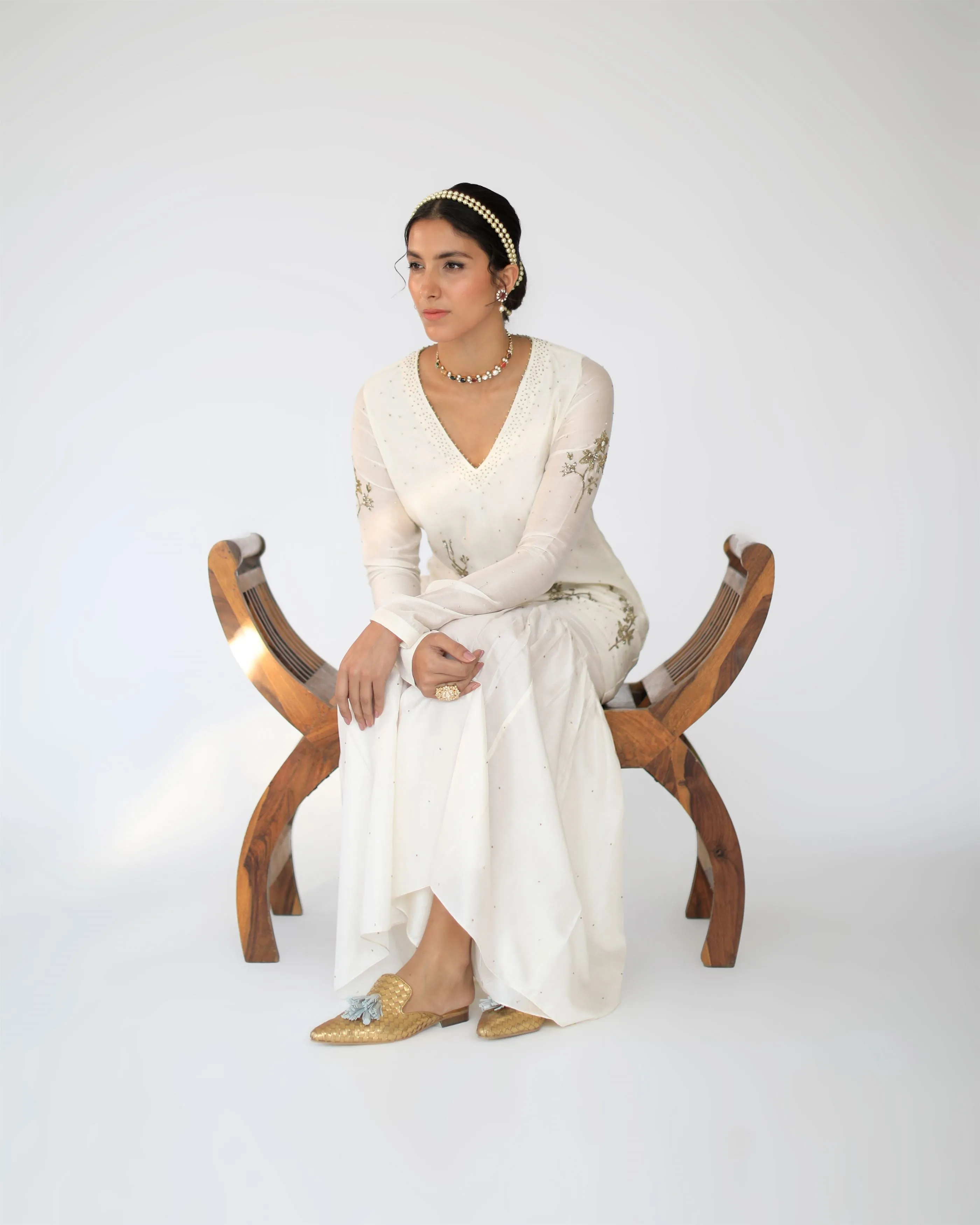 Shikha Mehta Roger Ecru Amairah Sharara Set Silk Chanderi Silk Organza Ivory Hana Ss21F-Ea