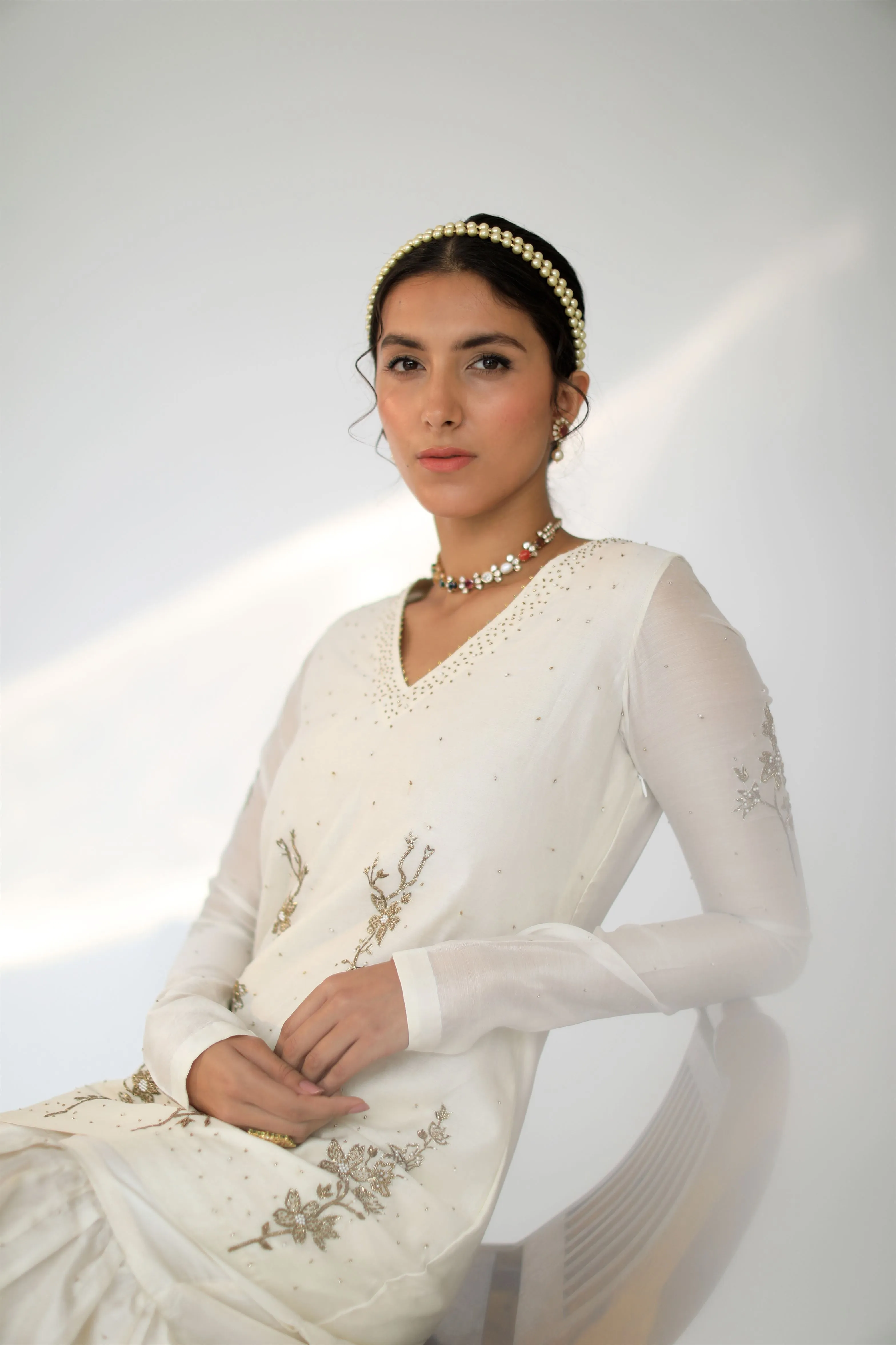 Shikha Mehta Roger Ecru Amairah Sharara Set Silk Chanderi Silk Organza Ivory Hana Ss21F-Ea