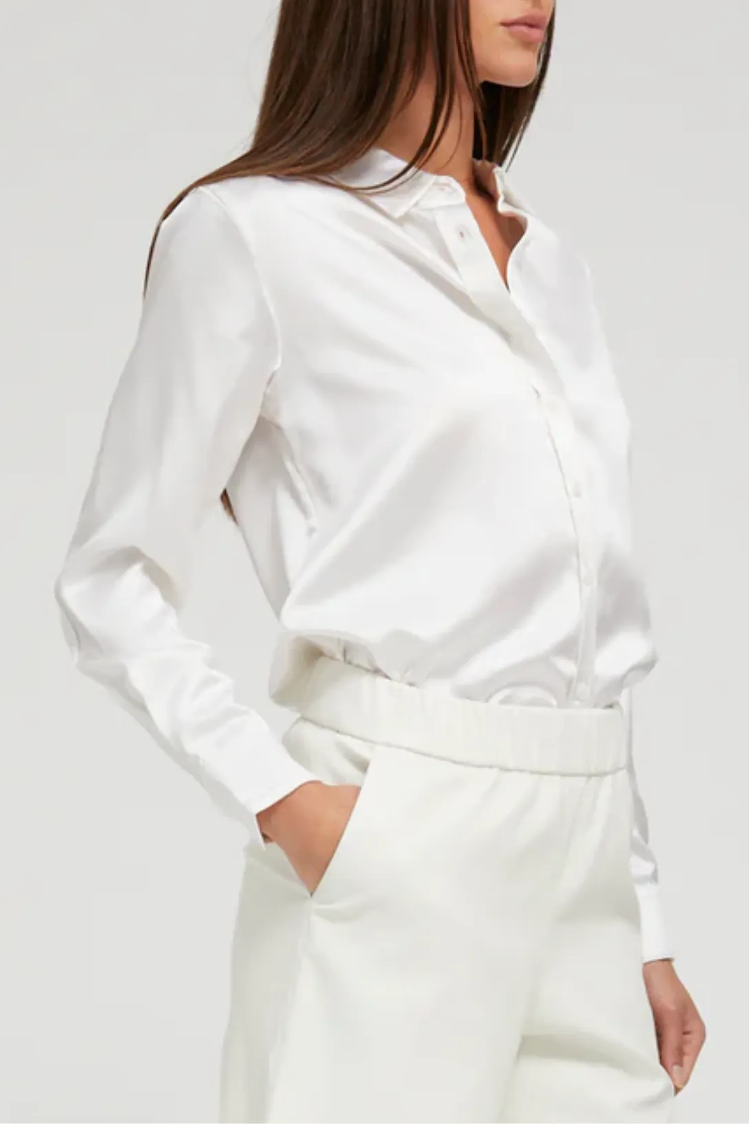 Silk Fitted Button Down | Pearl