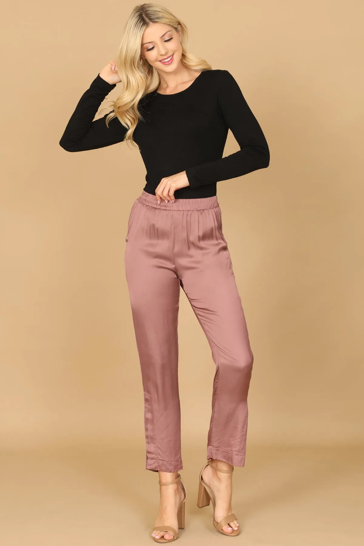 SKINNY SIDE SLIT SOLID PANTS
