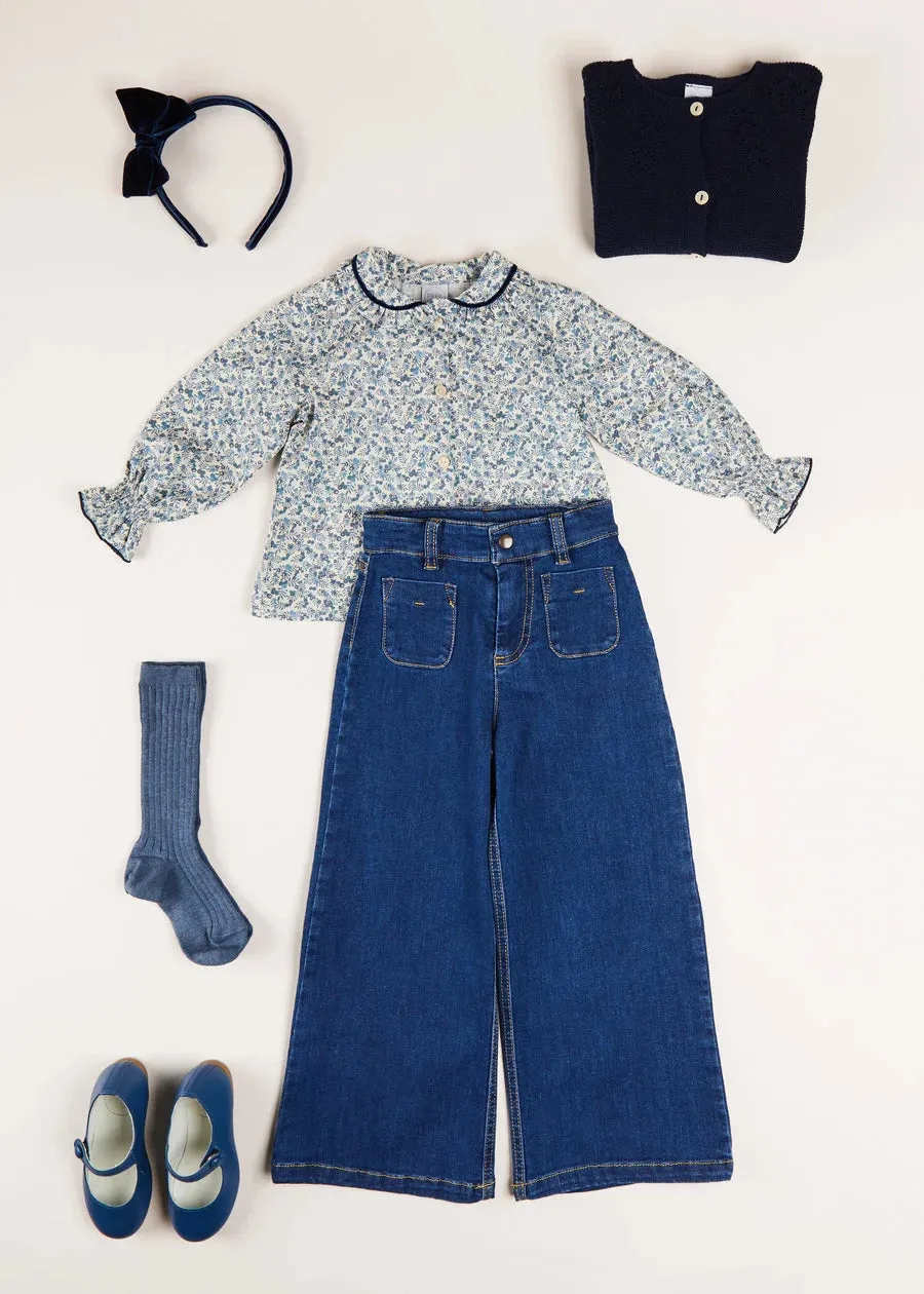 Soft Denim Wide Leg Trousers in Denim Blue (3-10yrs)