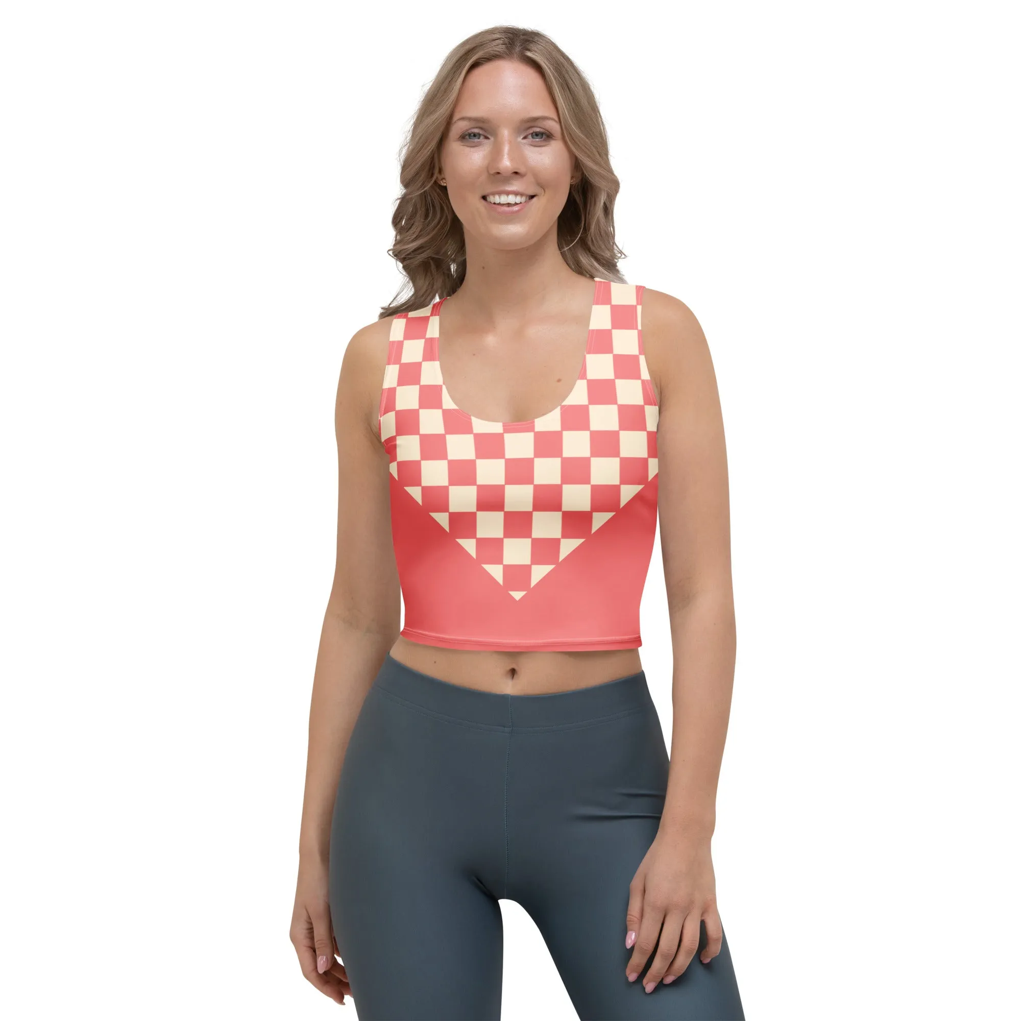 Soft Pink and Cream Checkered Crop Top