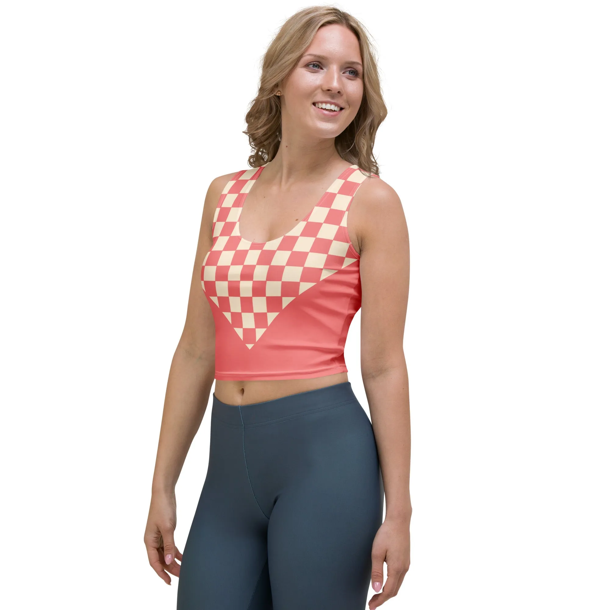 Soft Pink and Cream Checkered Crop Top