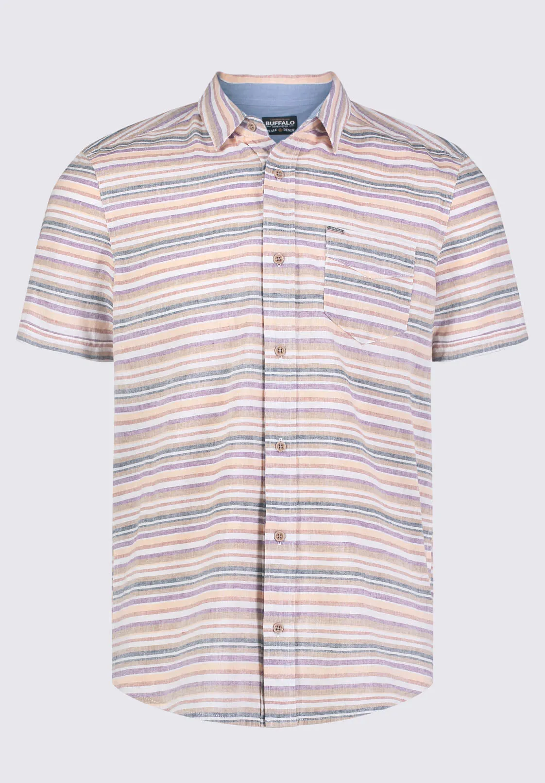 Sotaro Men's Short Sleeve Striped Shirt in Peach Sunset - BM24301