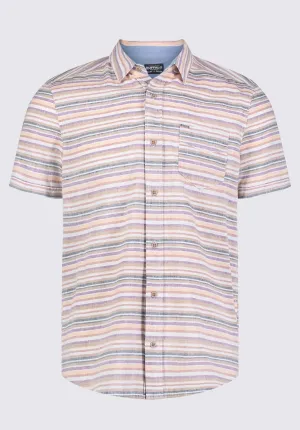 Sotaro Men's Short Sleeve Striped Shirt in Peach Sunset - BM24301