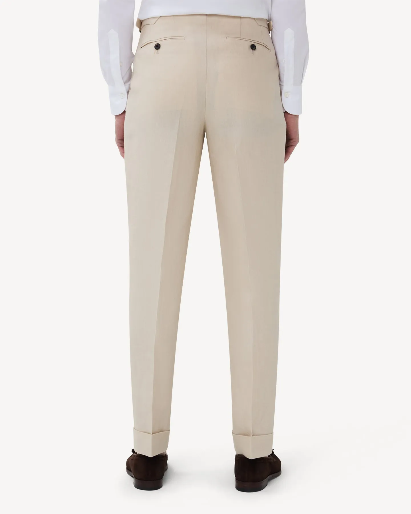 Stone Single Pleat Linen Trousers
