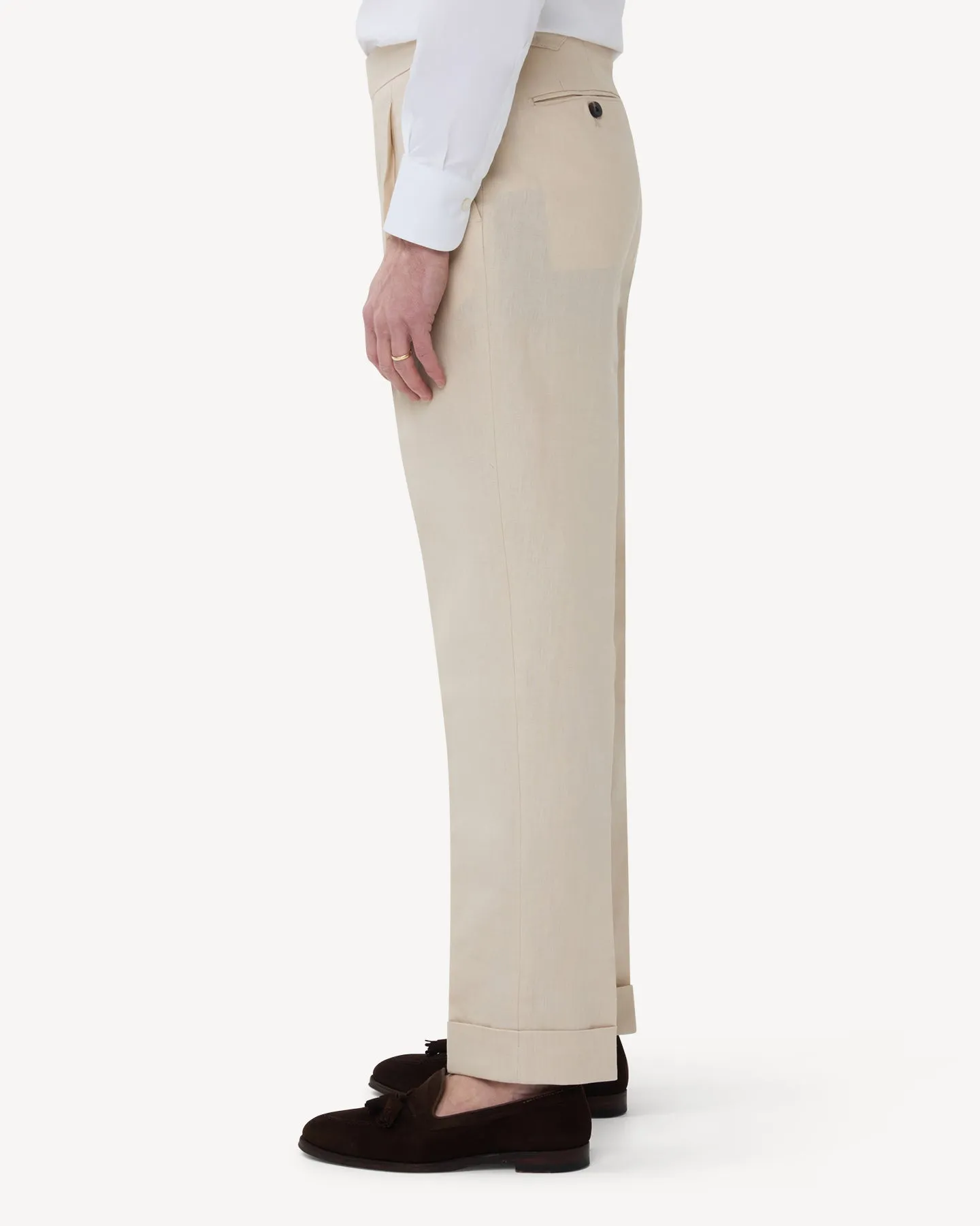 Stone Single Pleat Linen Trousers