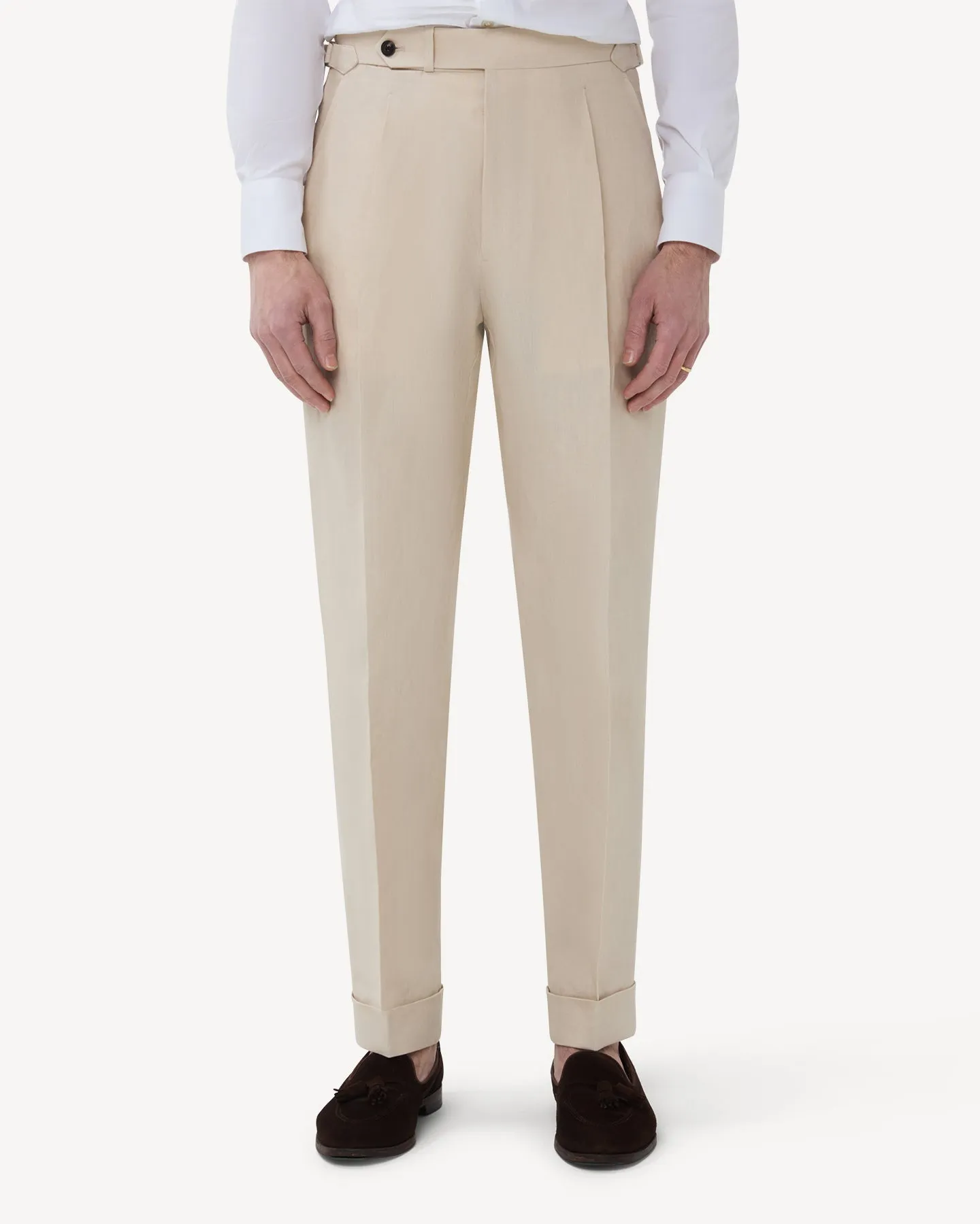 Stone Single Pleat Linen Trousers