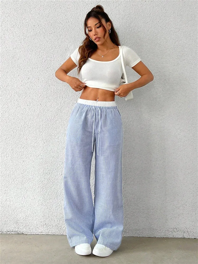Striped Elegance Wide-Leg Pants – Casual & Chic