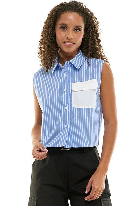 Striped Sleeveless Button-Down Shirt