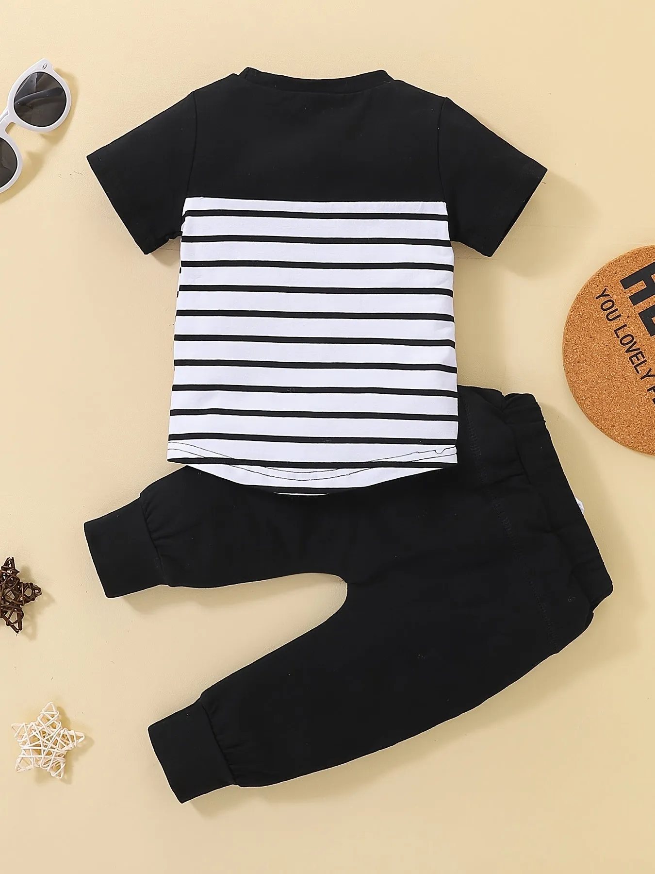 Striped Top & Solid Sweatpants Set for Baby Boys