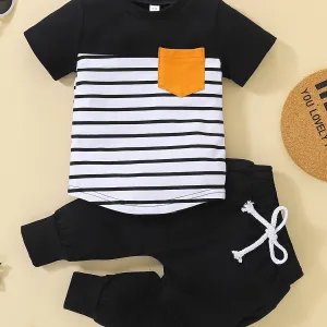 Striped Top & Solid Sweatpants Set for Baby Boys