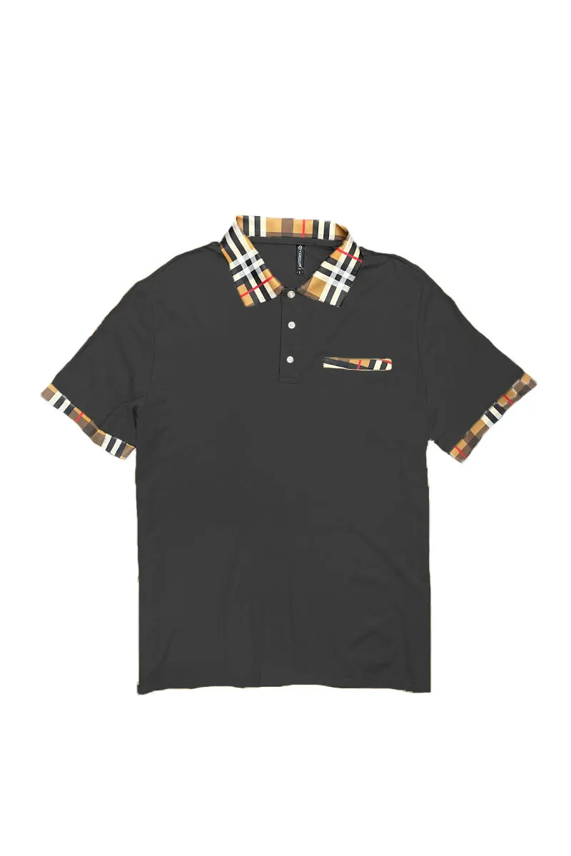 Stylish Checkered Polo Set with Elastic Waist Pants and Faux Chest Pocket - Lime Milo