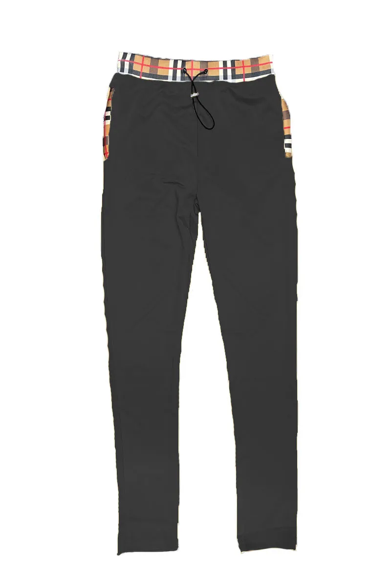 Stylish Checkered Polo Set with Elastic Waist Pants and Faux Chest Pocket - Lime Milo