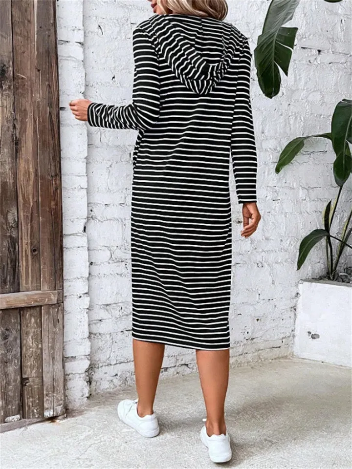 Stylish Long Sleeve Hooded Striped Dresses for Autumn