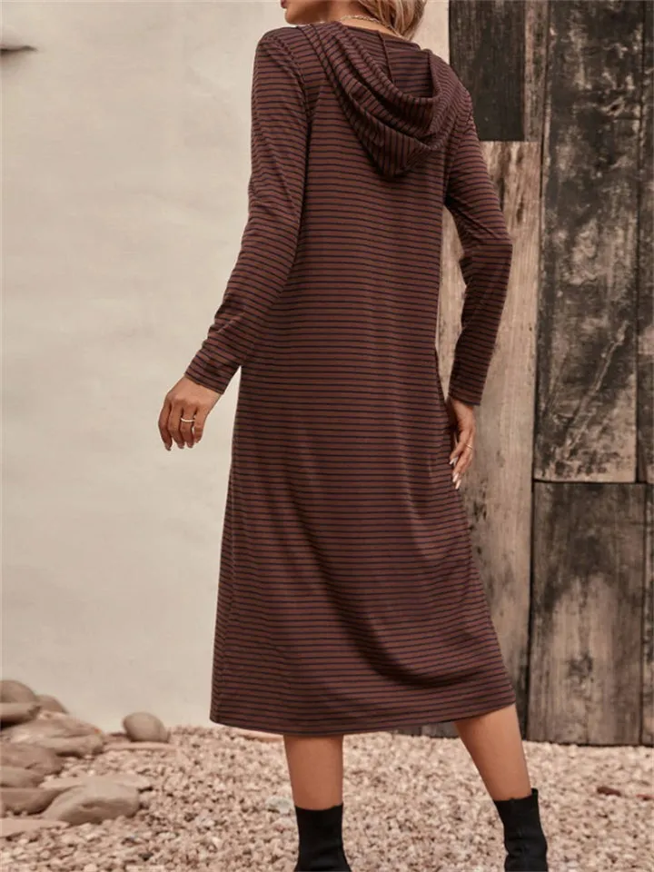 Stylish Long Sleeve Hooded Striped Dresses for Autumn