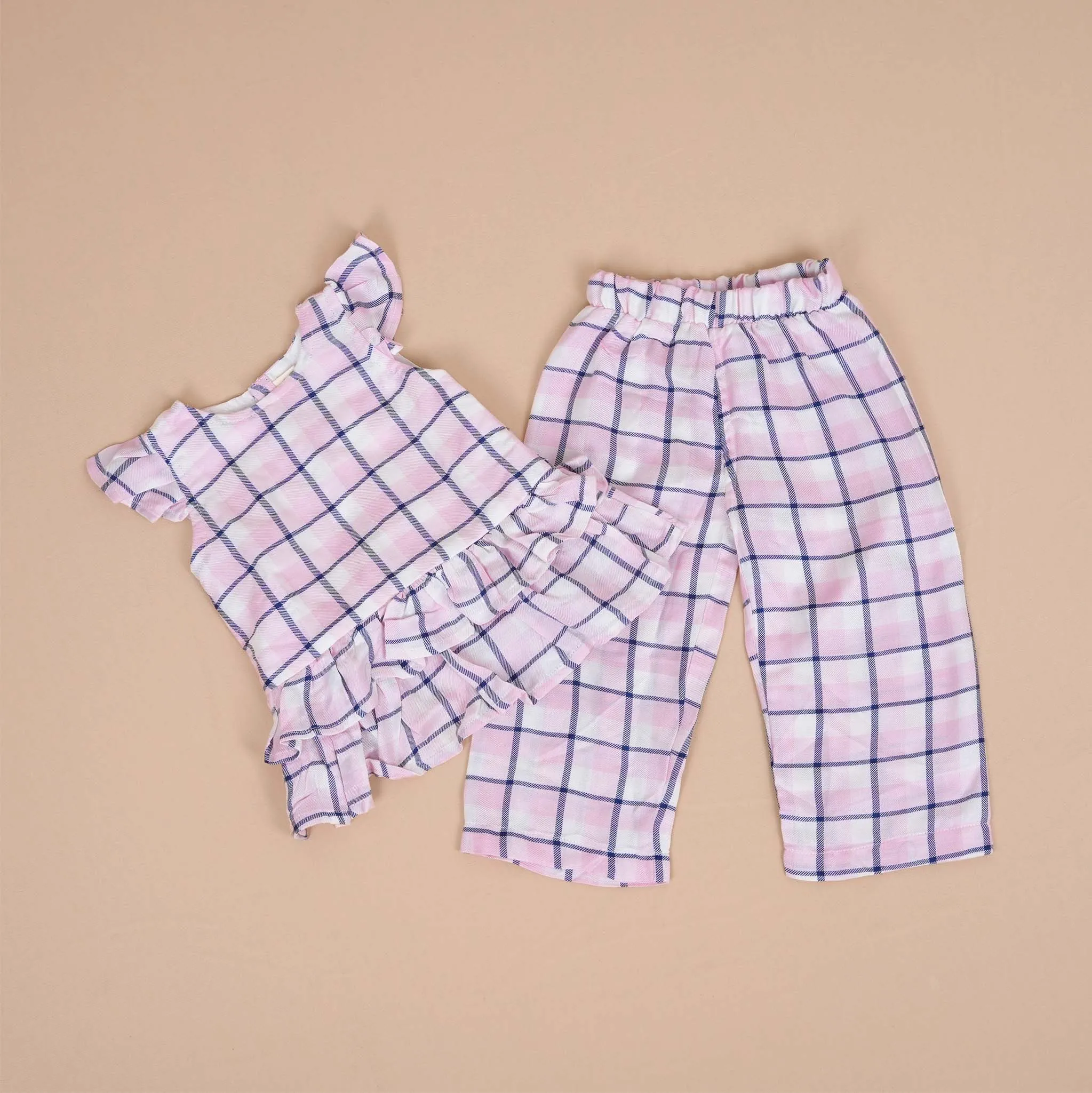 Stylish Pink & Blue Checkered Co-ord Set for Girls