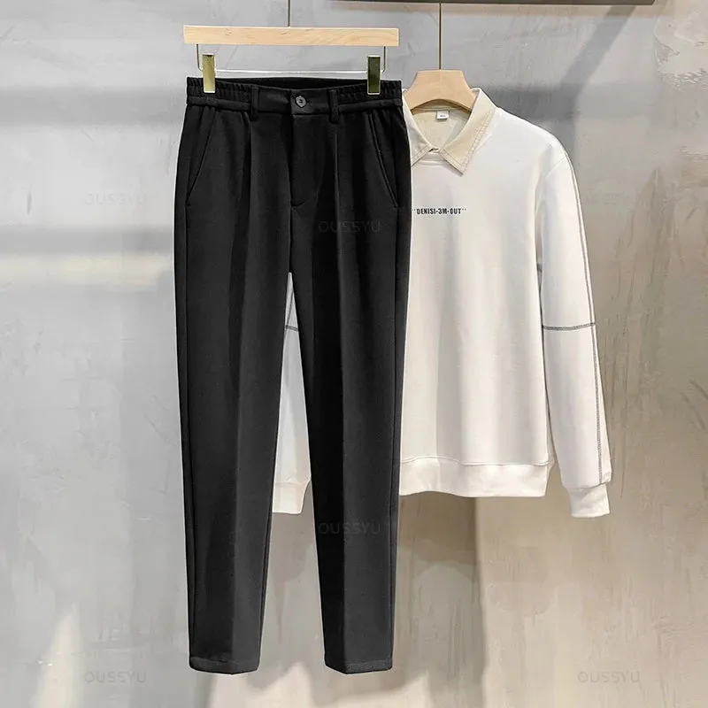 Suit Pants Men Thick Business Elastic Waist Classic
